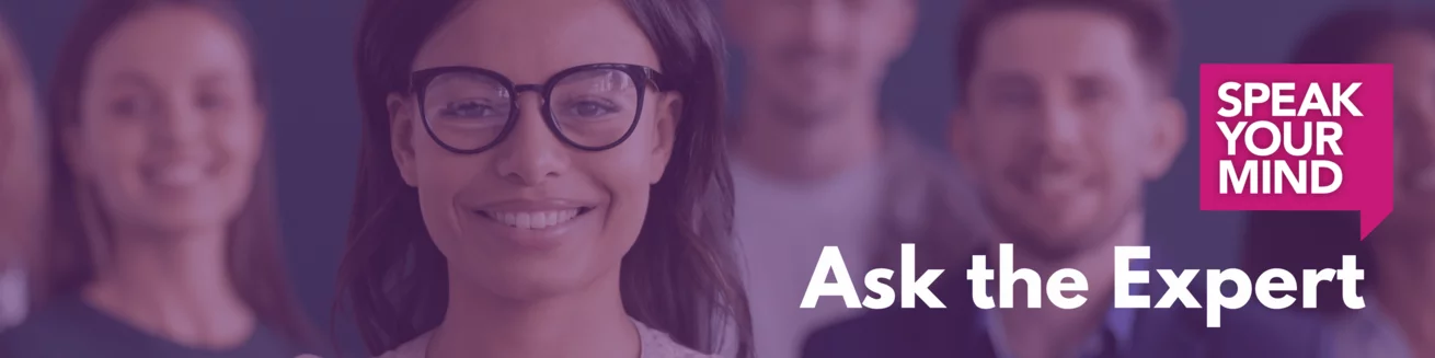Tel Aviv Pharma consultation banner with 'Ask the Expert' text and professional woman smiling in foreground