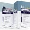 Perispinal Enbrel (etanercept) 50 mg - Front view of white pharmaceutical boxes and a pre-filled syringe for etanercept 25 mg and 50 mg by Wyeth.