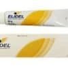 Elidel 1% - Front view of a white pharmaceutical box and tube with yellow wave accents for pimecrolimus cream by Viatris.