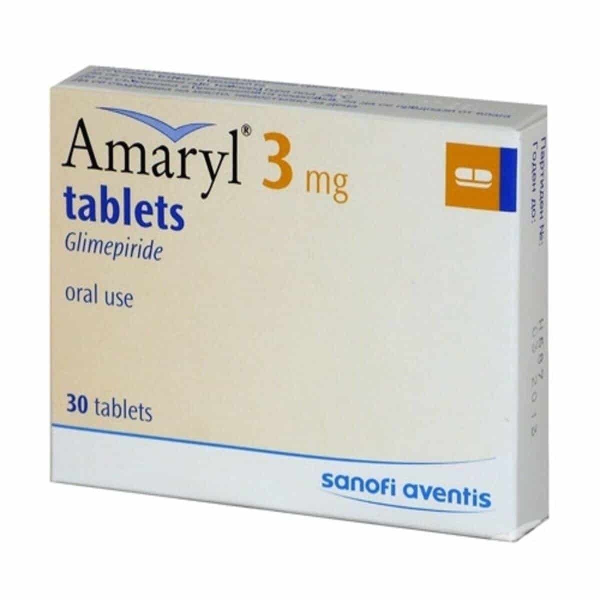 Amaryl 3mg Amaryl 3 mg tablets for diabetes treatment - glimepiride 30 count box from Sanofi Aventis available for online delivery