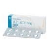 Azilect 1 mg - White and blue manufacturer box and a blister pack of 30 rasagiline tablets for Parkinson's treatment.