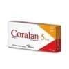 Coralan 5 mg - White and orange manufacturer box for ivabradine film-coated tablets with Servier branding.
