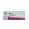Diane 2 mg / 35 mcg - Light blue and purple manufacturer box for cyproterone acetate and ethinylestradiol tablets by Bayer.