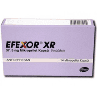 Efexor XR 37.5 mg - Light purple manufacturer box for venlafaxine mikropellet kapsül with Pfizer branding.