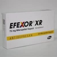Efexor XR 75 mg - White manufacturer box for venlafaxine mikropellet kapsül with Pfizer branding and a yellow accent strip.