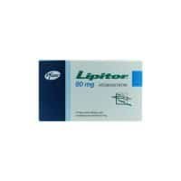 Lipitor 80 mg - White and blue manufacturer box for atorvastatin film-coated tablets with Pfizer branding and a blue-green accent.