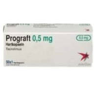 Prograft 0.5 mg - White manufacturer box for tacrolimus capsules with Astellas branding.
