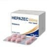 Buy Hepazec (Rifaximin) with exclusive pharmacy discount - Hepazec 550 mg - White pharmaceutical box for Rifaximin film tablets with a blue and gold wave design by ILKO and a blister pack of pink tablets.